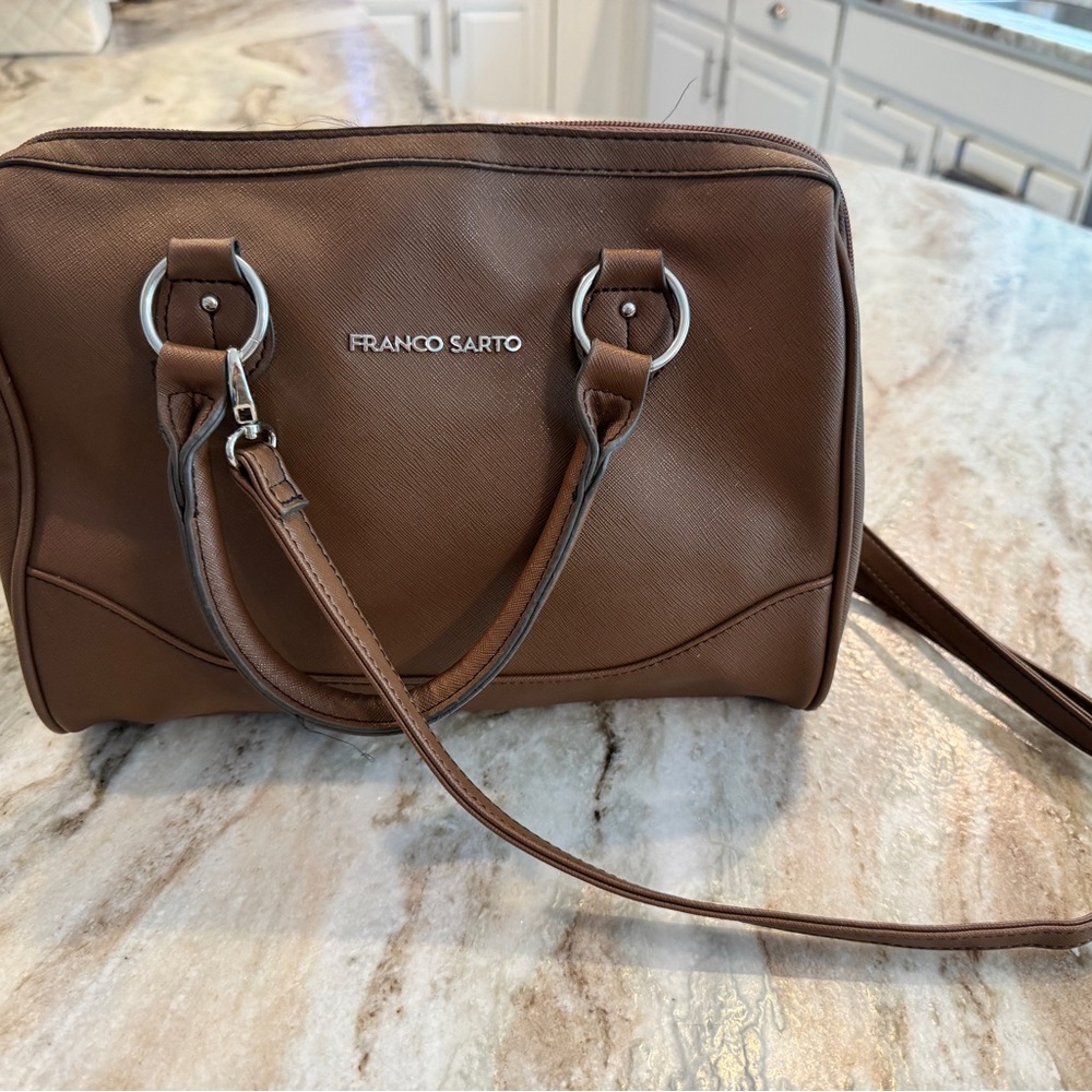 Franco Sarto Brown Synthetic Leather Textured Satchel Bag